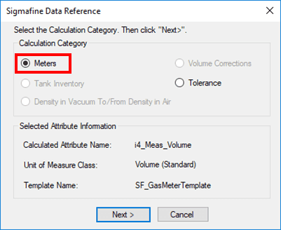 Figure 524: Sigmafine Data Reference - Gas Meter Compensation