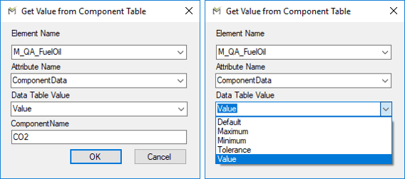 Figure 479: Get Value from Component Table window