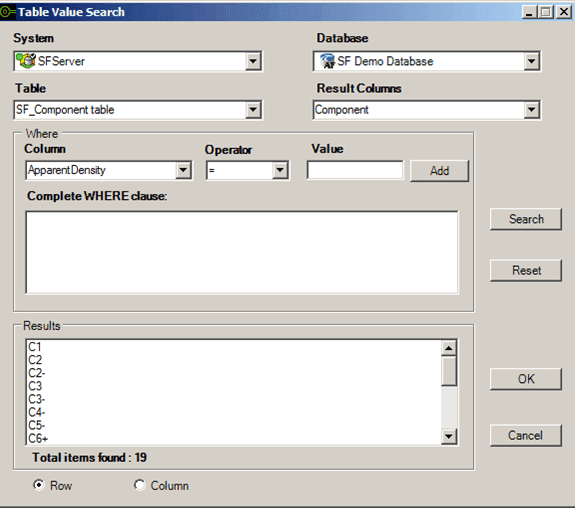 Figure 700: Table Value Search window