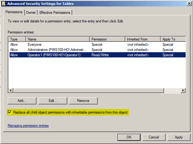 Figure 1771: Advanced Security Settings for Tables window