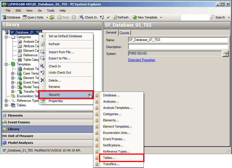 Figure 1767: System Explorer - Select Security > Database