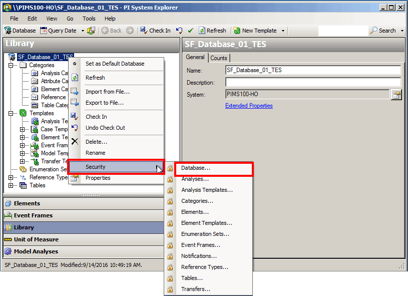 Figure 1763: System Explorer - Select Security > Database