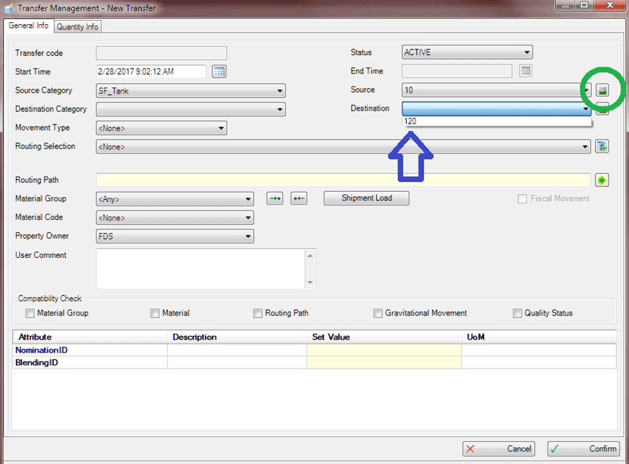 Figure 1655: Transfer Management - General Info tab displaying Destination list