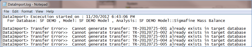 Figure 999: Transfer already exists error message