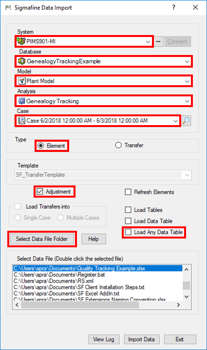 Figure 1347: Sigmafine Data Import window
