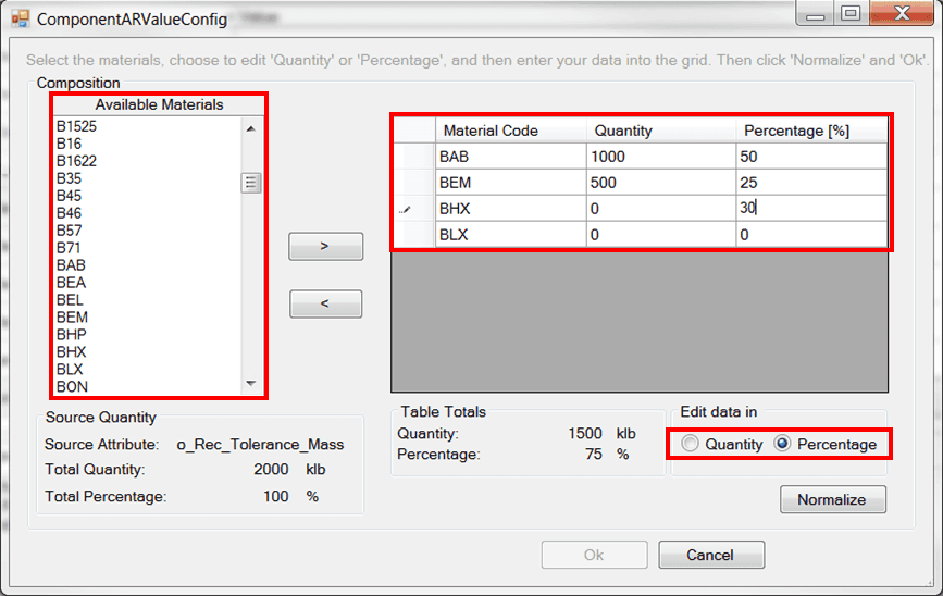 Figure 623: ComponentARValueConfig window - Input Data Mode