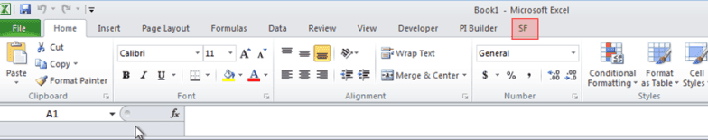 Figure 675: Excel ribbon showing the SF Add-In