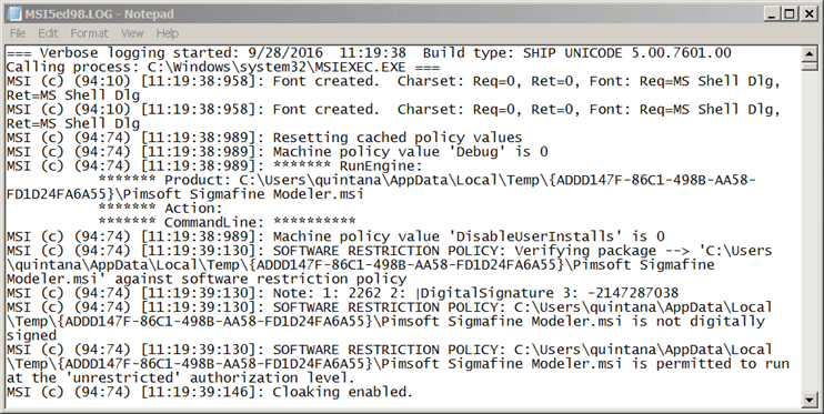 Figure 738: Installer Log File