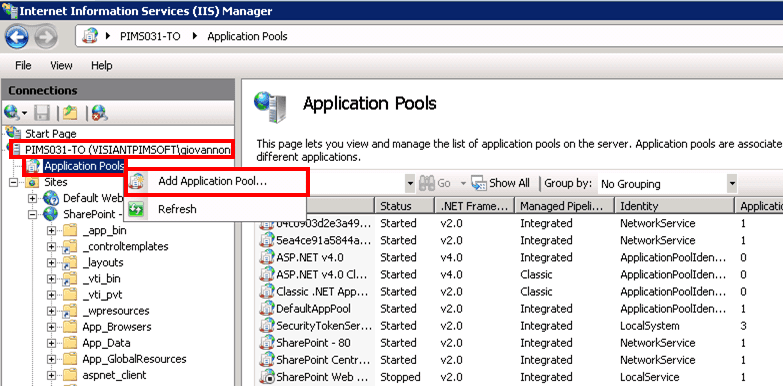 Figure 1806: Windows IIS Manager - Application Pools, Add Application Pool