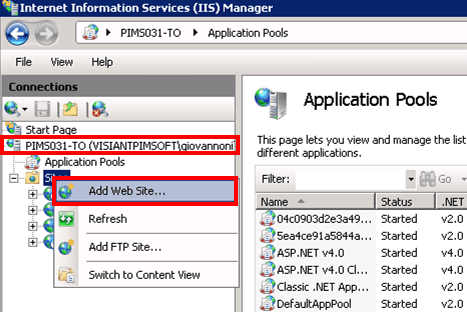 Figure 1809: IIS Manager - Connections, Sites, Add Web Site