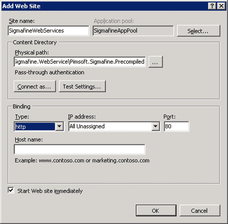 Figure 1810: Add Web Site window