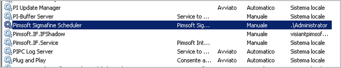 Figure 1027: Windows Services Panel - Pimsoft Sigmafine Scheduler service