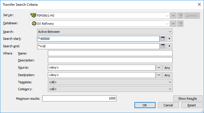 Figure 132: Transfer Search Criteria window