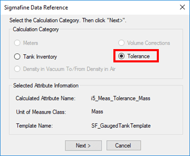 Figure 581: Sigmafine Data Reference - Tolerance