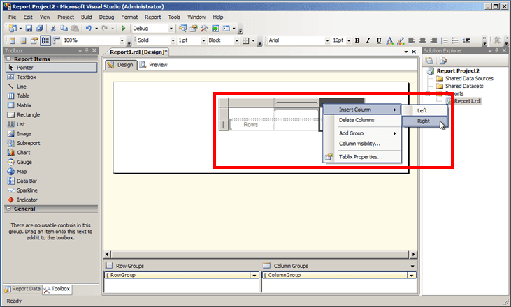 Figure 1184: Matrix with Insert Columns selection