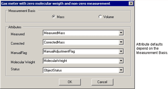Figure 398: Gas meters with zero molecular weight and non zero measurement - Attributes window
