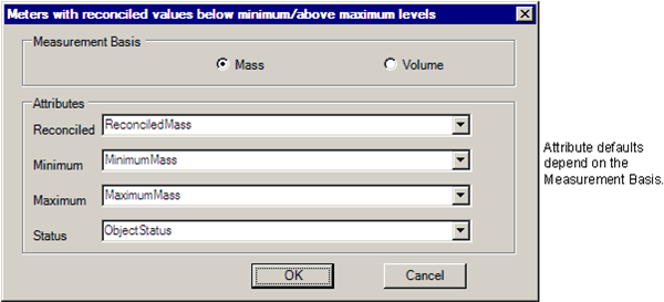 Figure 422: Meters with reconciled values below the minimum or above the maximum - Attributes window