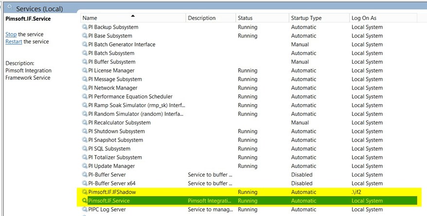 Figure 1548: Windows Services - Pimsoft IF Service