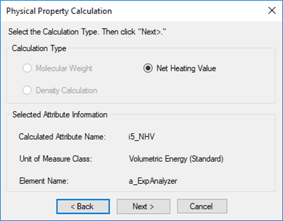 Figure 468: Physical Property Calculation window - Net Heating Value