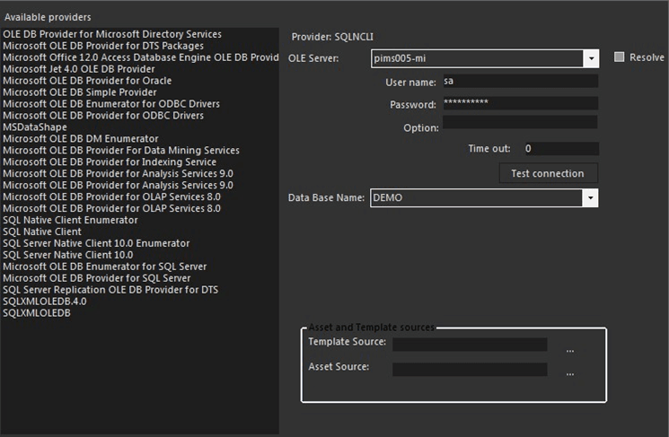 Figure 1488: Display of OLE Connector Parameters for OLE Provider SQLNCLI