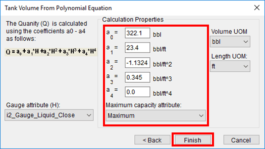 Figure 598: Tank Volume From Polynomial Equation window