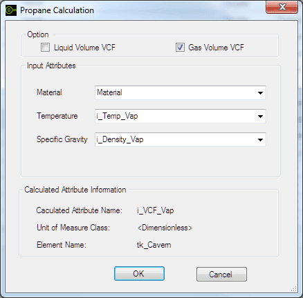 Figure 1284: Propane Calculation window with Gas Volume VCF selected