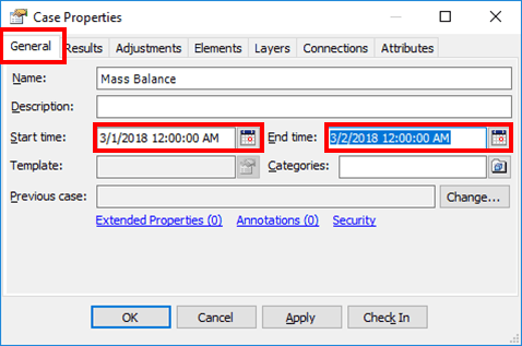Figure 370: Case Properties window - change Start and End times