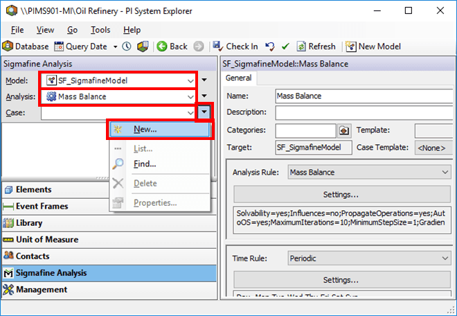 Figure 418: Sigmafine Analysis Model - select New case