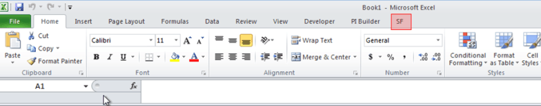 Figure 19: Excel ribbon showing the SF Add-In