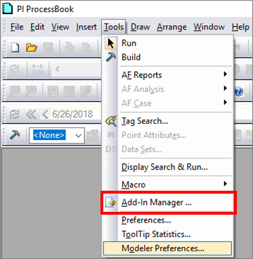 Figure 17: PI ProcessBook - select Tools, Add-In Manager