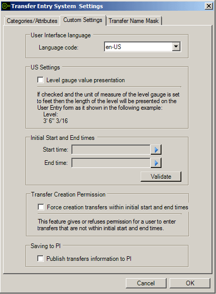 Figure 1729: Transfer Entry System Settings - Custom Settings tab