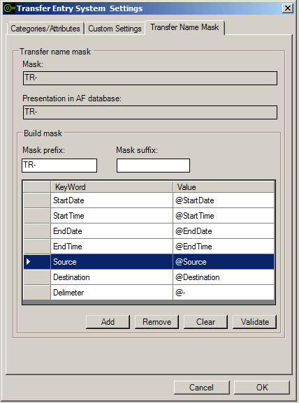Figure 1730: Transfer Entry System Settings - Transfer Name Mask tab