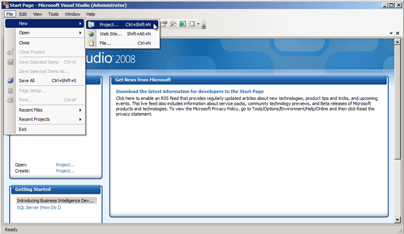 Figure 1171: Microsoft Visual Studio - Select New > Project