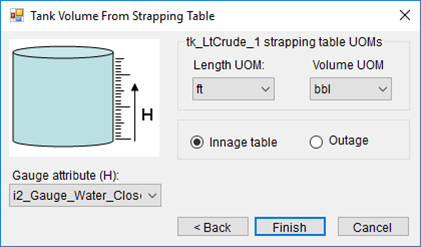 Figure 595: Tank Volume From Strapping Table window
