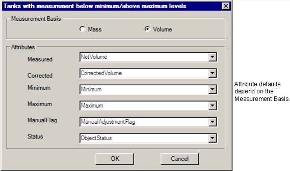 Figure 385: Tanks with measurements below minimum / above maximum - Attributes window