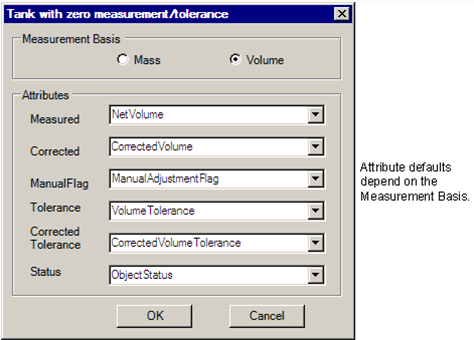 Figure 382: Tanks with zero measurement or tolerance - Attributes window