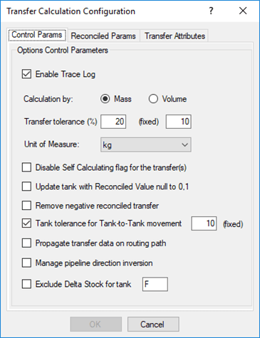 Figure 1708: Transfer Calculation Configuration - Control Params tab