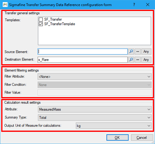 Figure 618: Sigmafine Transfer Summary Data Reference configuration form window