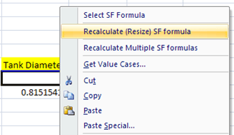 Figure 682: Right-click menu - Recalculate (Resize) SF formula