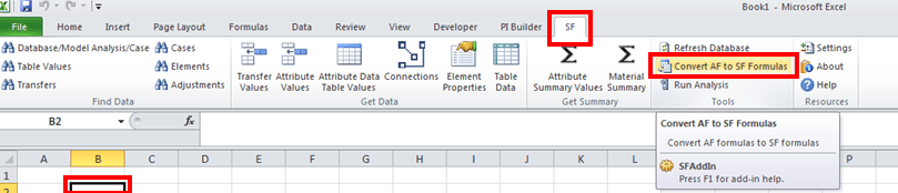 Figure 33: Sigmafine Excel Add-In, Convert AF to SF Formulas