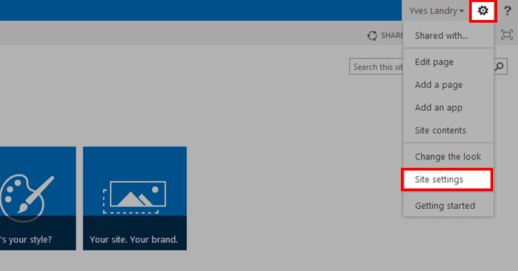 Figure 1813: SharePoint - Settings, Site settings selection