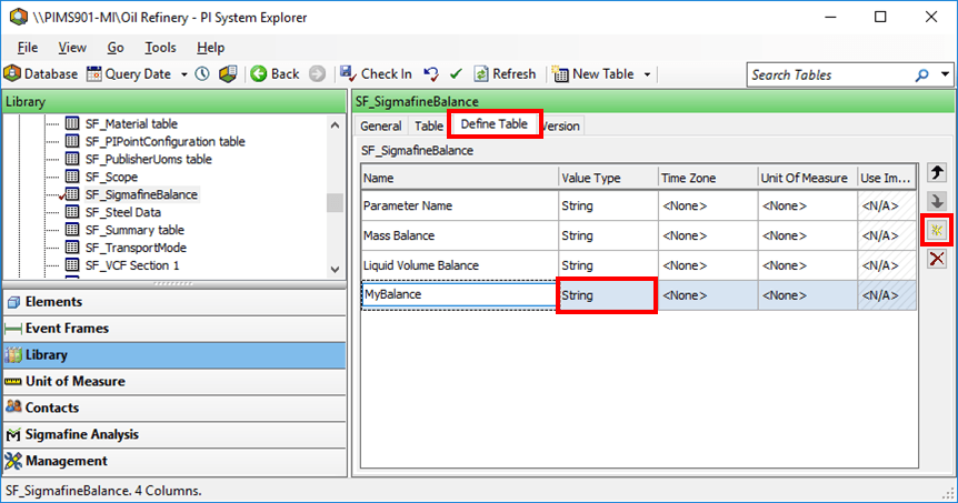 Figure 251: Define Table tab - add new column