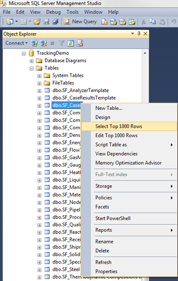 Figure 1162: Making database, tables and rows selections