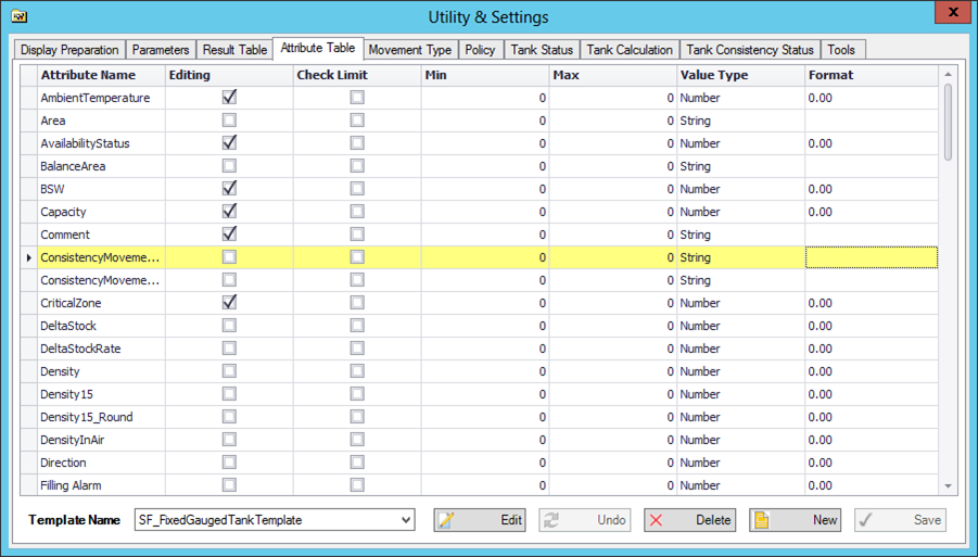 Figure 1638: Utility &amp; Settings window - Attribute Table tab