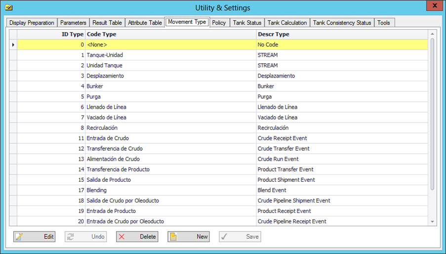 Figure 1640: Utility &amp; Settings window - Movement Type tab