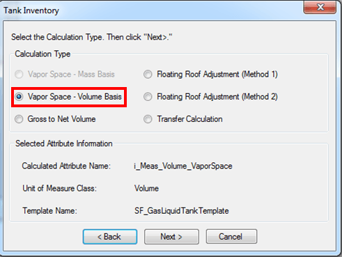 Figure 535: Tank Inventory window - Vapor Space - Volume Basis
