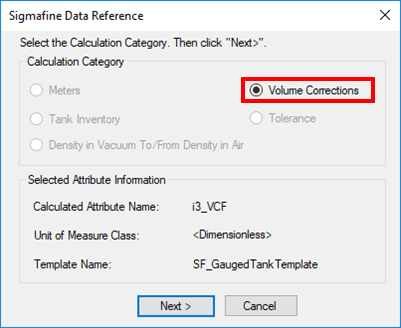 Figure 565: Sigmafine Data Reference - Volume Corrections